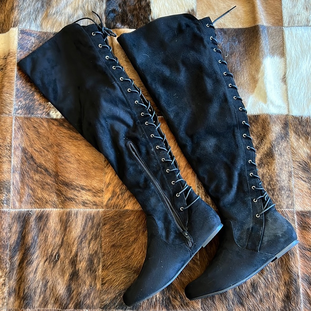 Black Lace Back Over The Knee Boots.